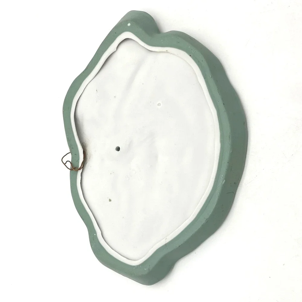 Art Nouveau Ceramic Maiden Lily Pad Tray Sage Green White Sculptural Relief 8.5